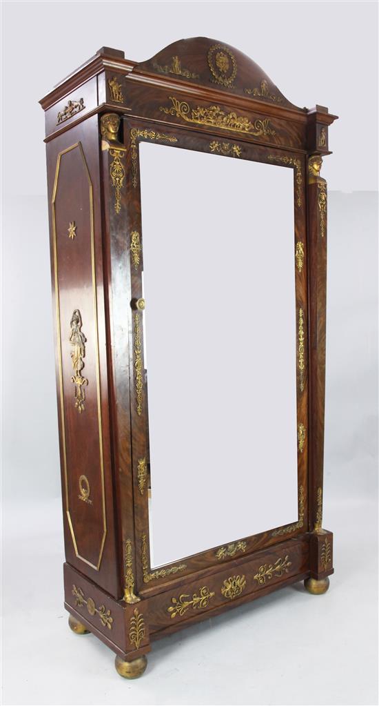 A French Empire ormolu mounted flame mahogany armoire, W.3ft 11in. D.1ft 10in. H.8ft